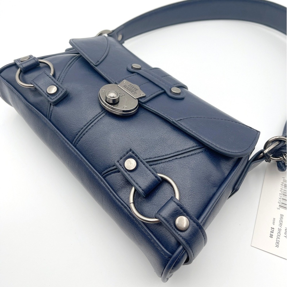 Steve Madden Womens Navy Y2K Moto Baguette Shoulder Bag NWT + Wallet
